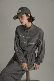 Half Zip-Up Elastic Long Dress
