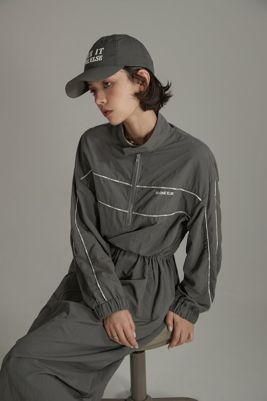 CHUU Half Zip-Up Elastic Long Dress