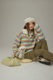 Collar Rainbow Stripe Knit Sweater