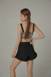 Check Ribbon Sleeveless Bustier Top