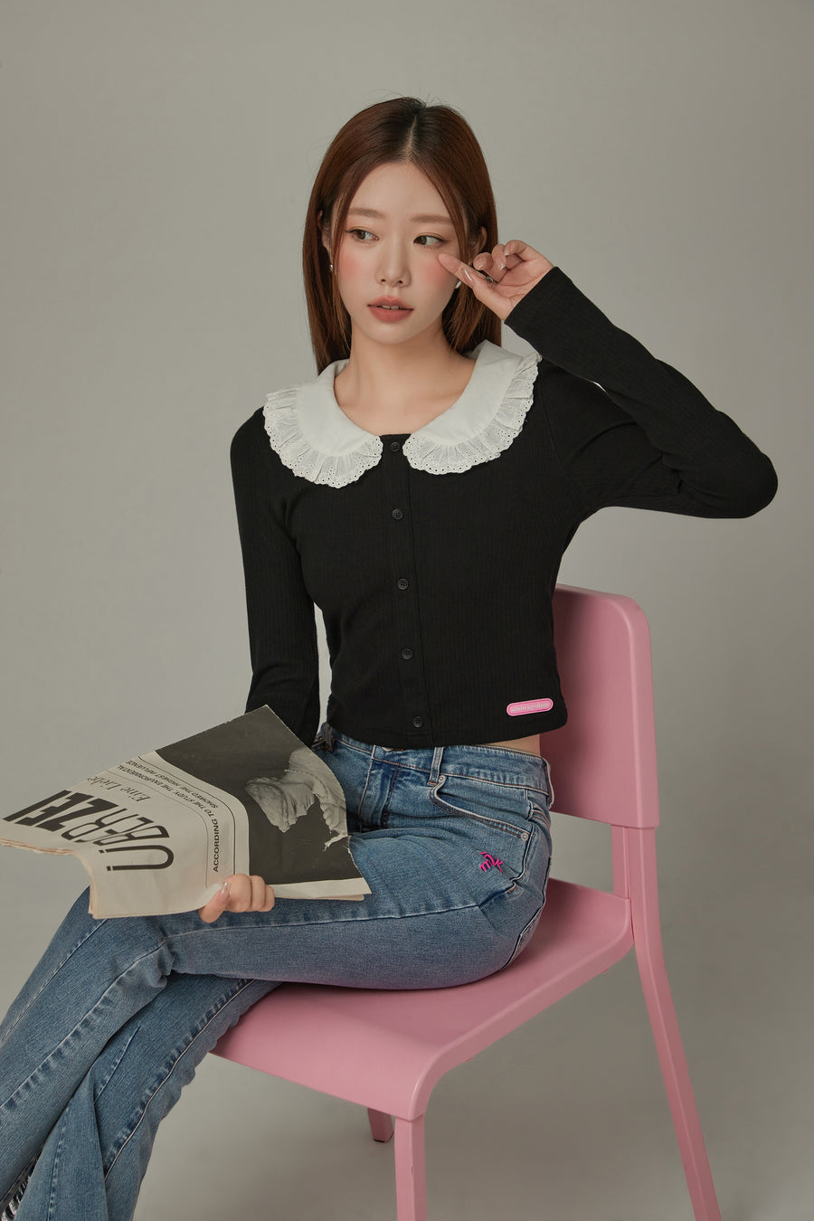 CHUU Lace Big Collar Top