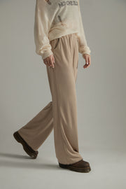 Elastic Waist Stitched Wide Casual Pants