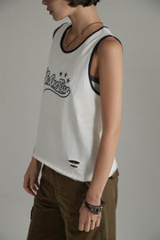 Distressed Color Matching Line Sleeveless Top