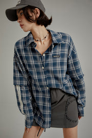 Retro Check Stitching Long Sleeve Shirt