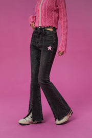 Waist Slit Star Bootcut Denim Jeans