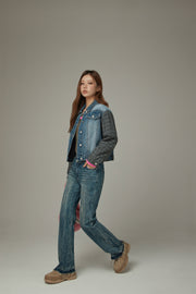 Wavy Raw Hem Bootcut Denim Jeans