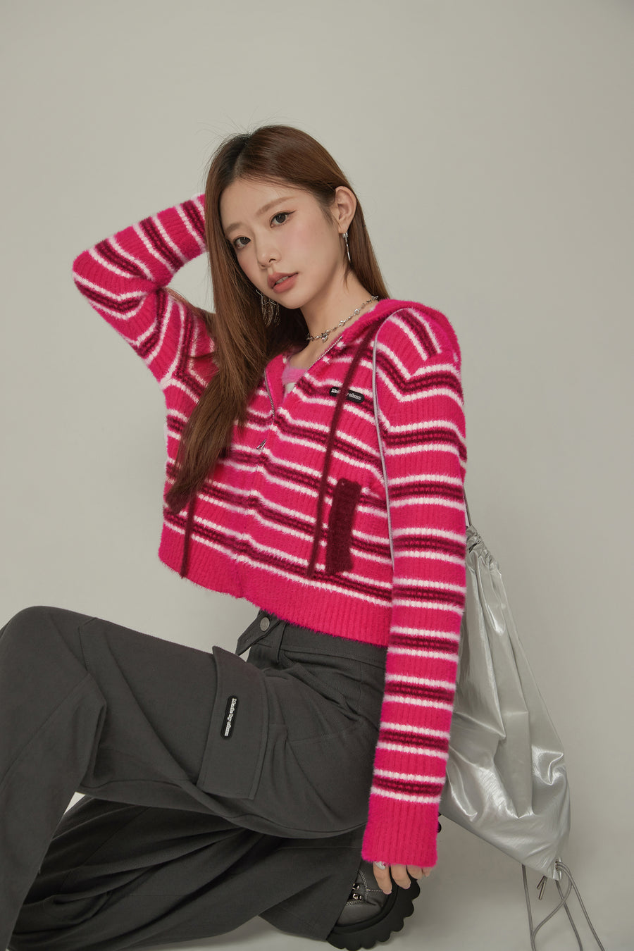 CHUU Striped Hooded Basic Zip-Up