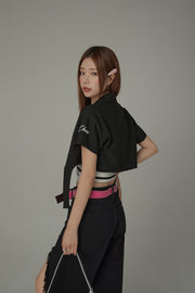 Single-Button Short Sleeve Crop Jacket