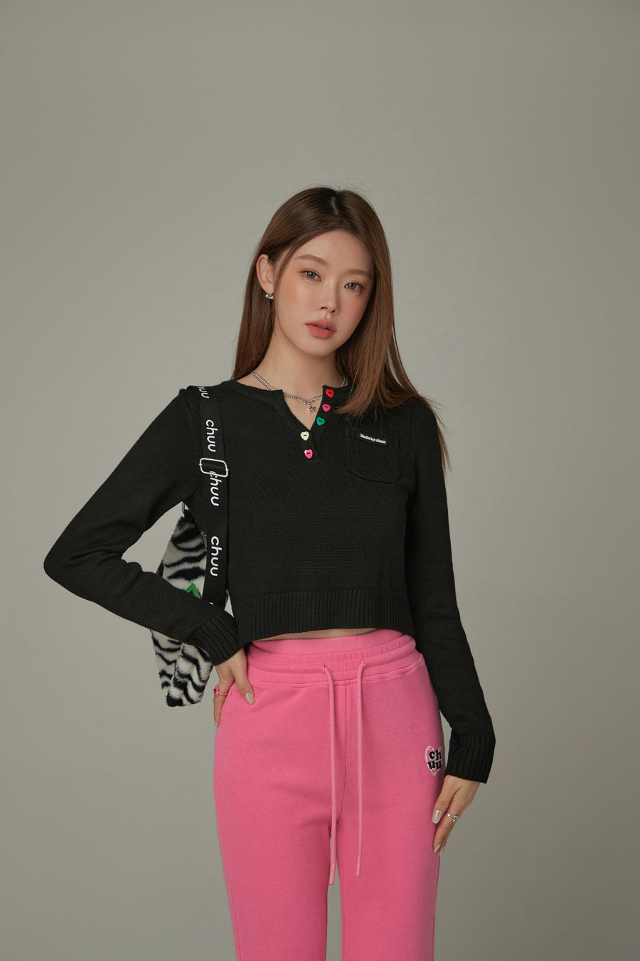 CHUU Rainbow Button Knit Top