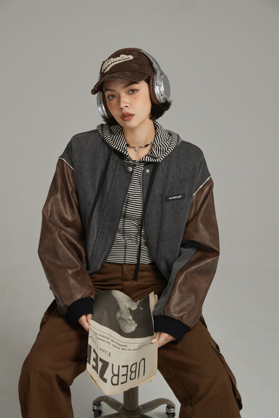 CHUU Leather Color Scheme Varsity Jacket