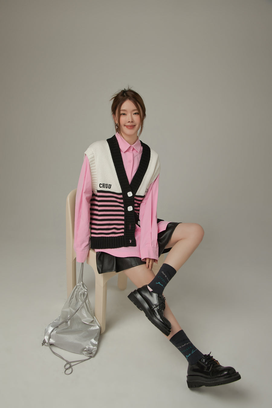 CHUU Multi Color Stripe Sleeveless Knit Vest