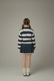 Polo Neck Striped Knit Top