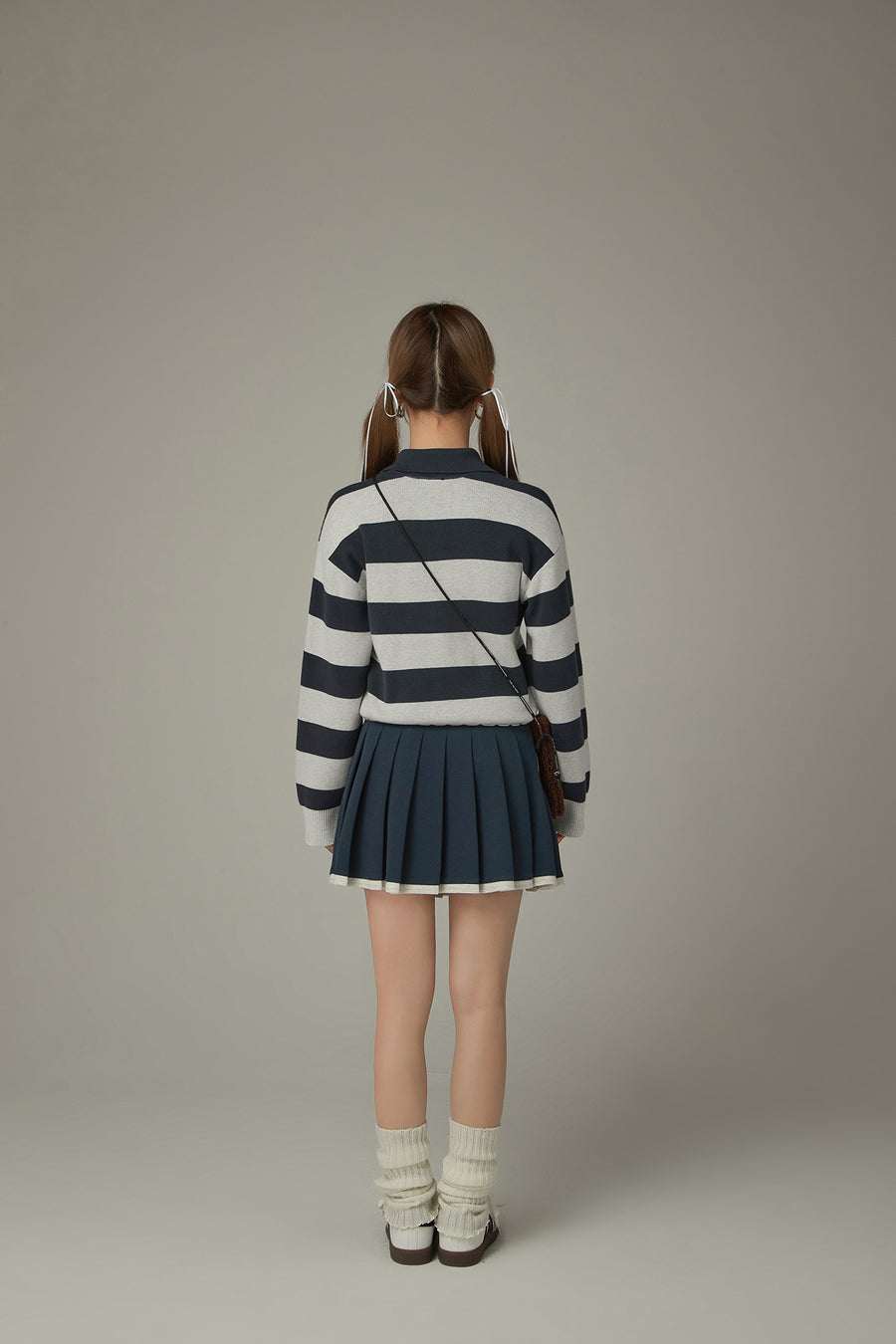 CHUU Polo Neck Striped Knit Top