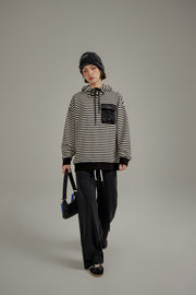 Striped Pocket Drawstring Hoodie