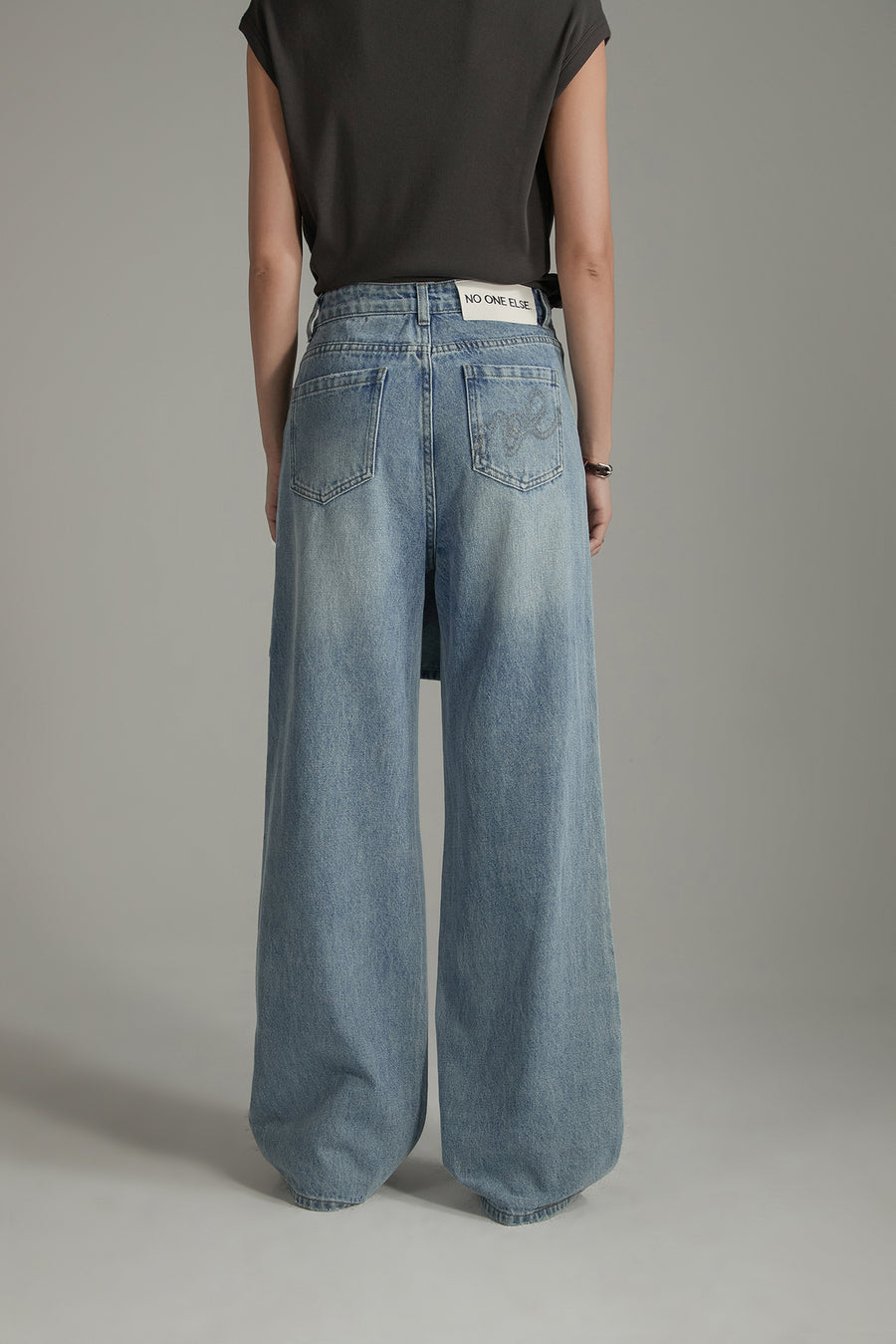 CHUU Layered False Skirt Wide Denim Jeans