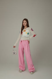 Colorful Flowers Crop Knit Sweater