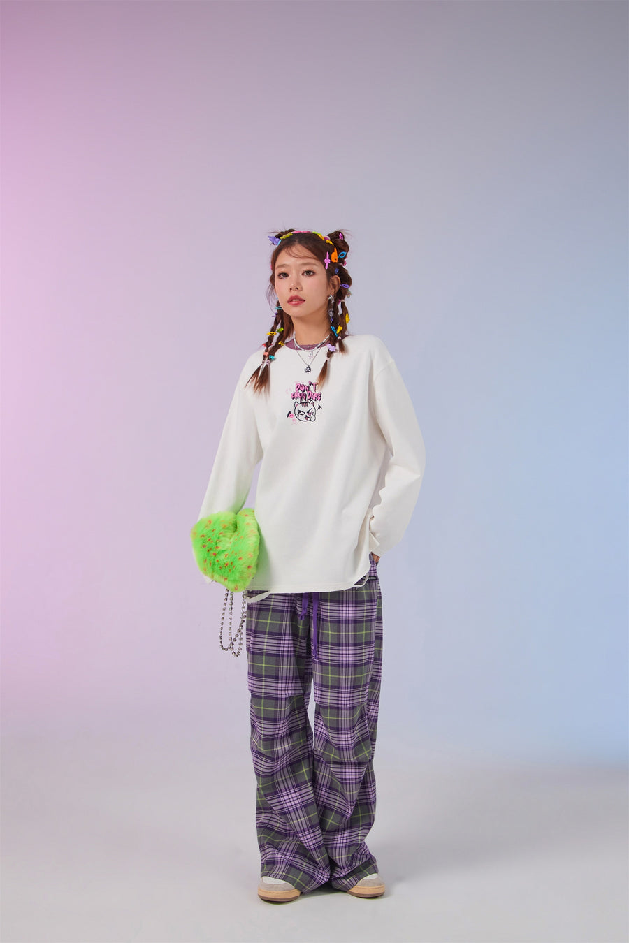 CHUU Color String Check Pants