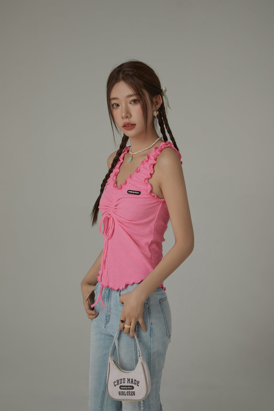 CHUU Ruffle Shirring Sleeveless Top