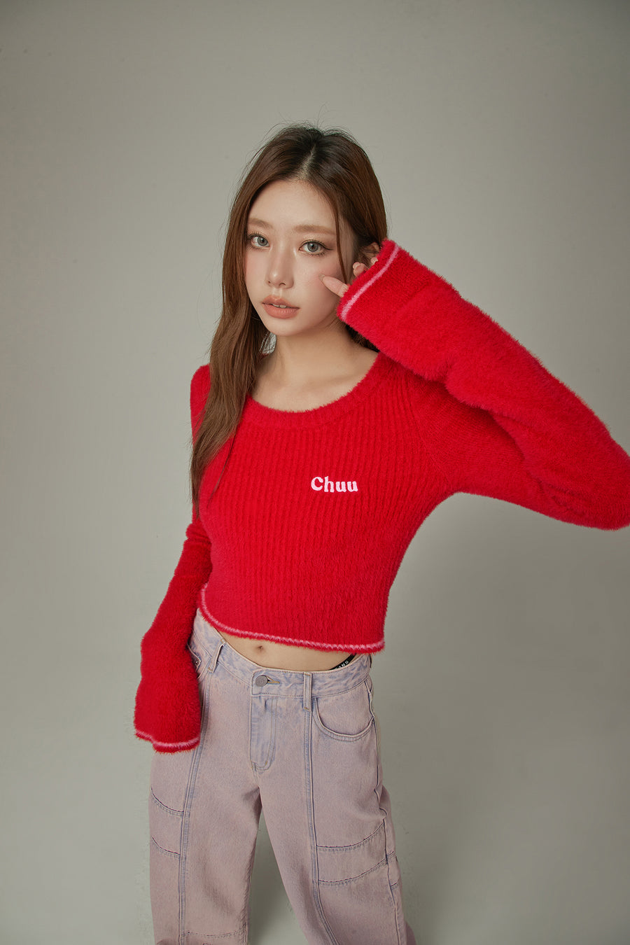 CHUU Slit Sleeves Button Crop Knit Sweater