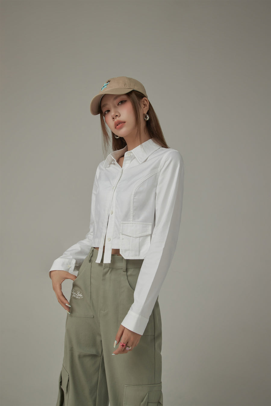 CHUU Point Pocket Semi Cropt Shirt