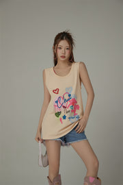 Graffiti Print U-Neck Boxy Sleeveless Top