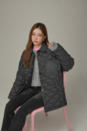 Lettering Quilted Padded Button Jacket