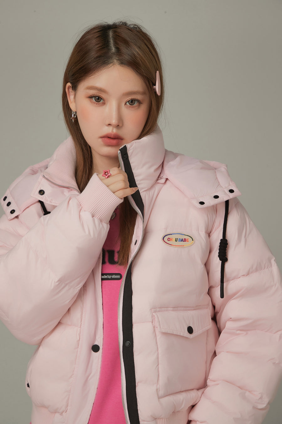 CHUU Color Loose Fit Hooded Padded Jacket