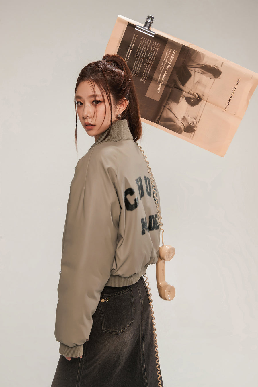 CHUU Logo Collar Leather Padded Jacket