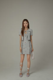 Cherry Ribbon Tie Short Sleeve Cardigan