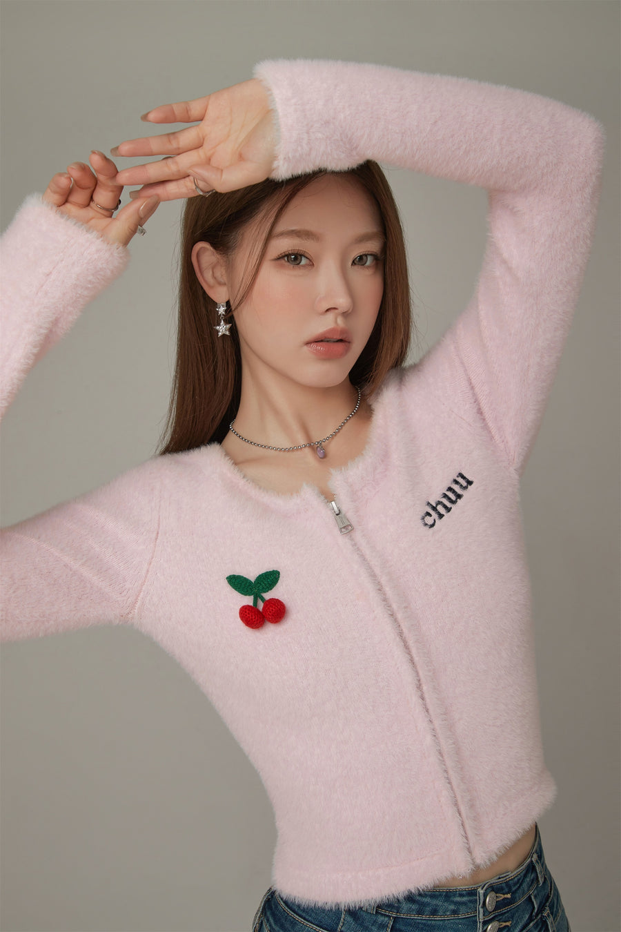 CHUU Logo Cherry Knit Cardigan