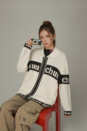 Lettering Color Block Logo Cardigan