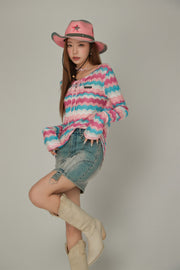 Ribbon Color Wave Long Sleeve Top