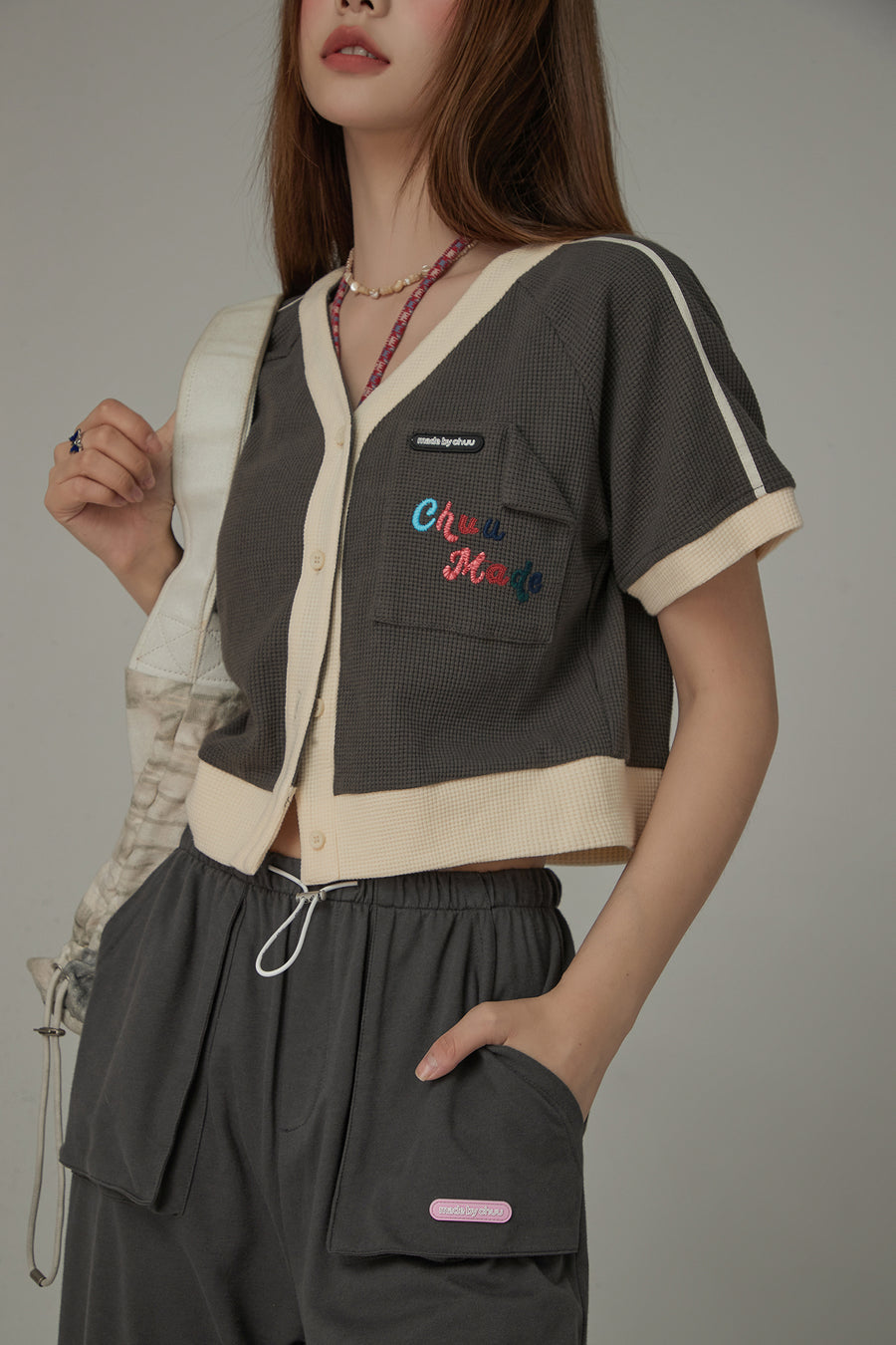 CHUU V-Neck Short Sleeves Button Knit Cardigan