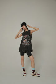 Vintage Oversized Chuu Printed Car Sleeveless T-Shirt