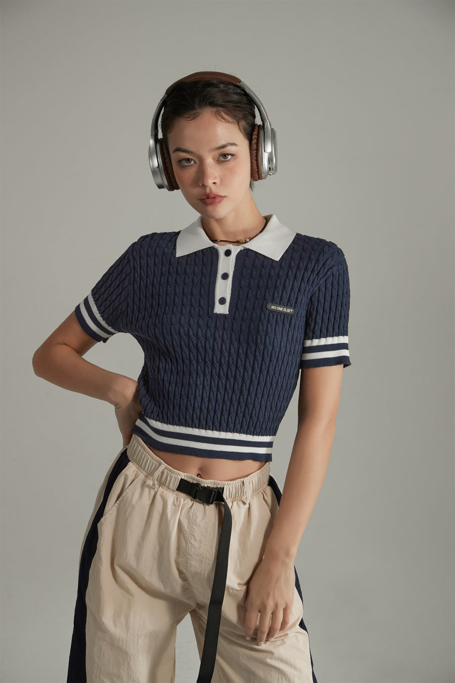 CHUU Colorblocked Striped Knit Slimfit Top