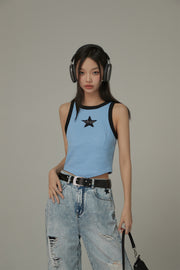 Chuu Star Center Line-Colored Sleeveless Semi Crop T-Shirt