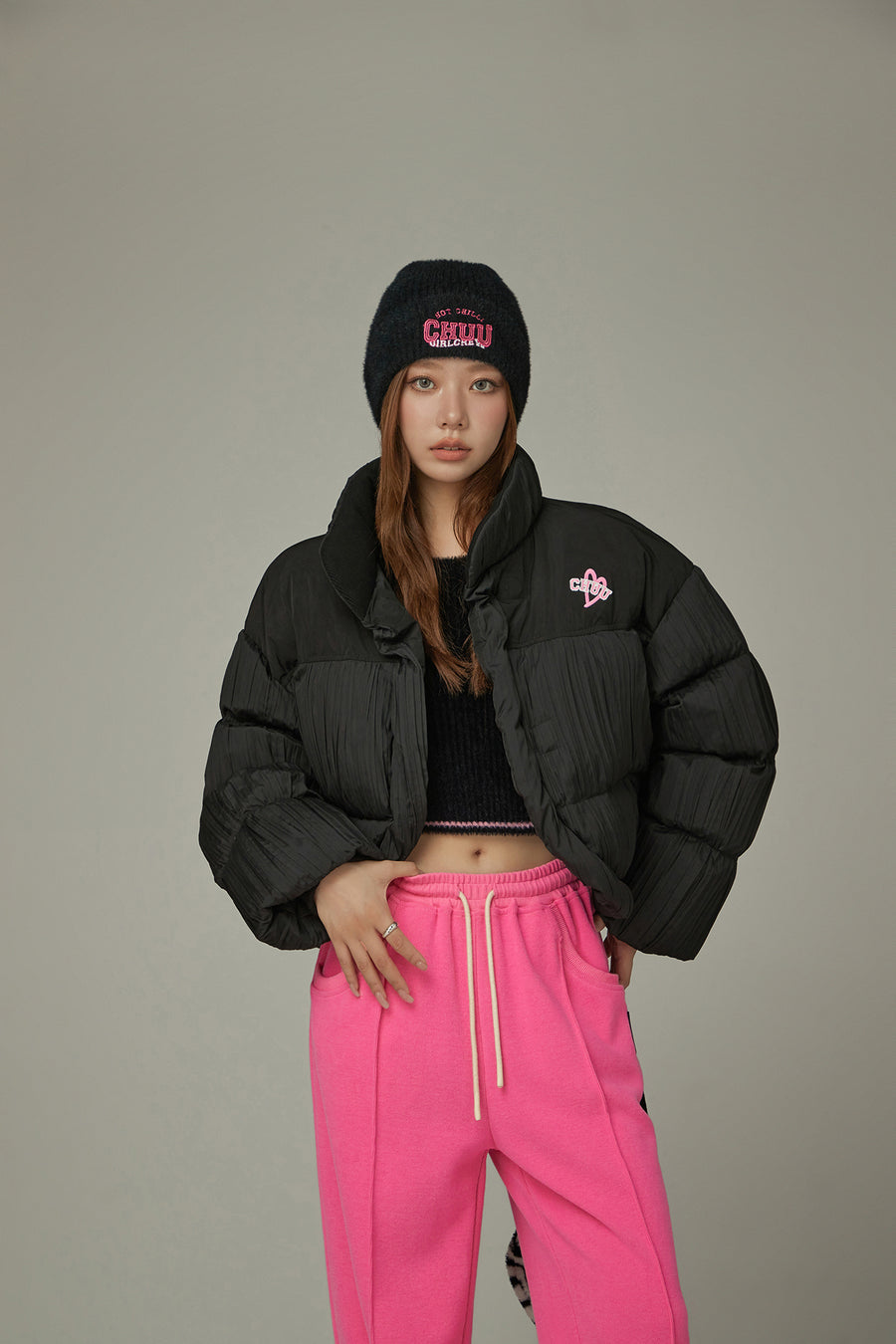 CHUU Oversized Simple Padded Cut Hem Jacket