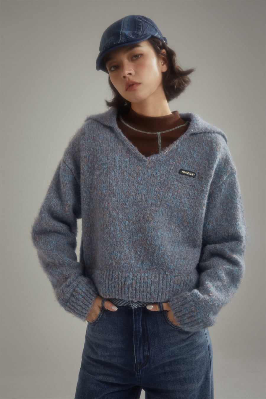 CHUU Open Big Collar Knit Sweater