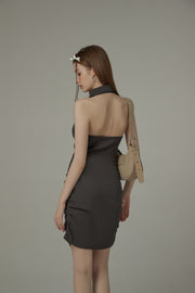 Halter Neck Front Keyhole Shirred Dress