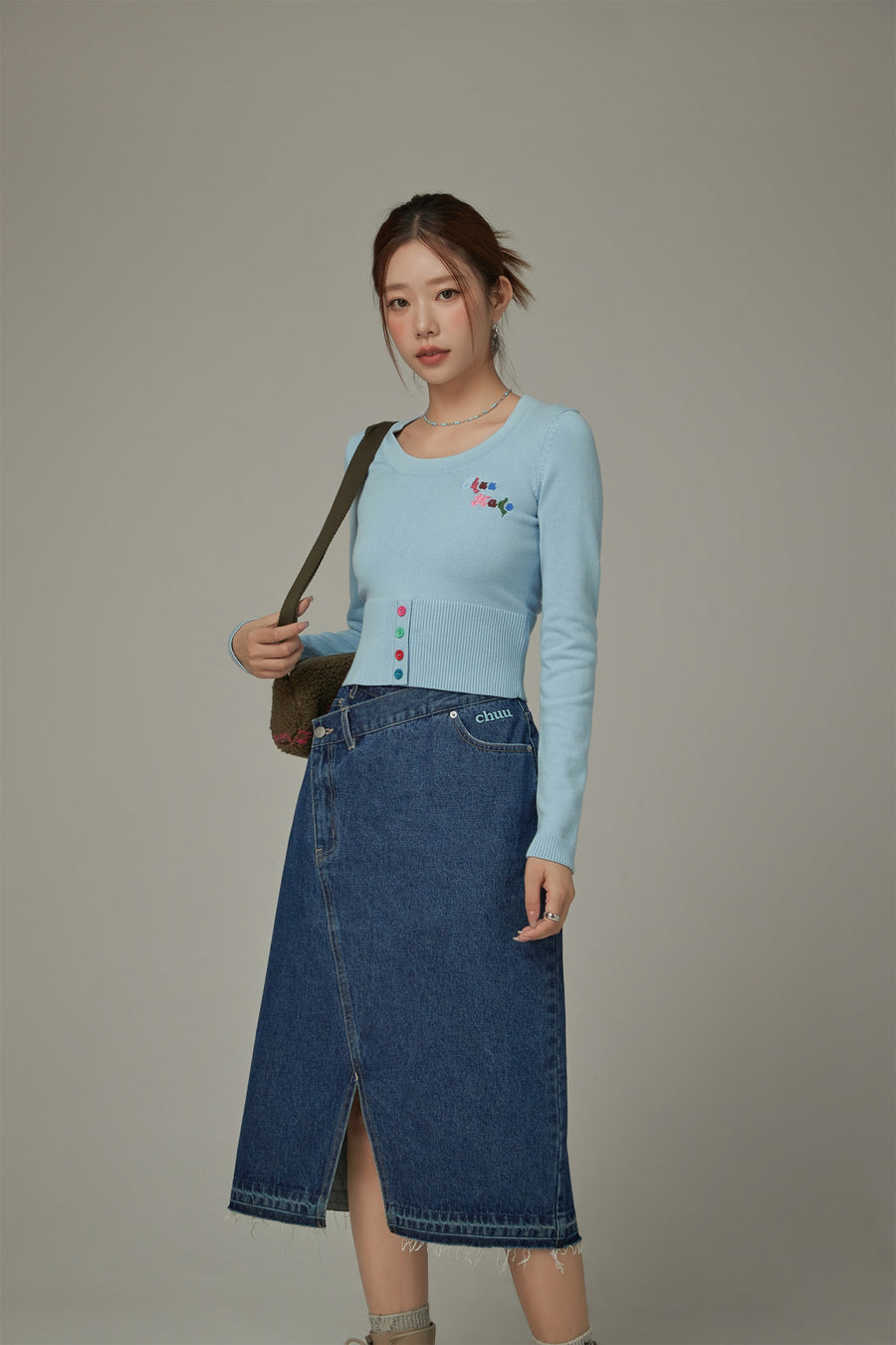 CHUU Rainbow Button Knit Color Sweater