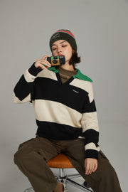 Open Collar Color Scheme Knit Sweater