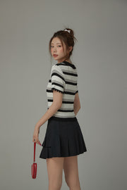 Stripe Ribbon Keyhole Knit Top