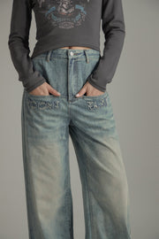 Washed Wide Pocket Denim Jeans