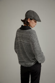 Polo Neck Color Combination Knit Sweater