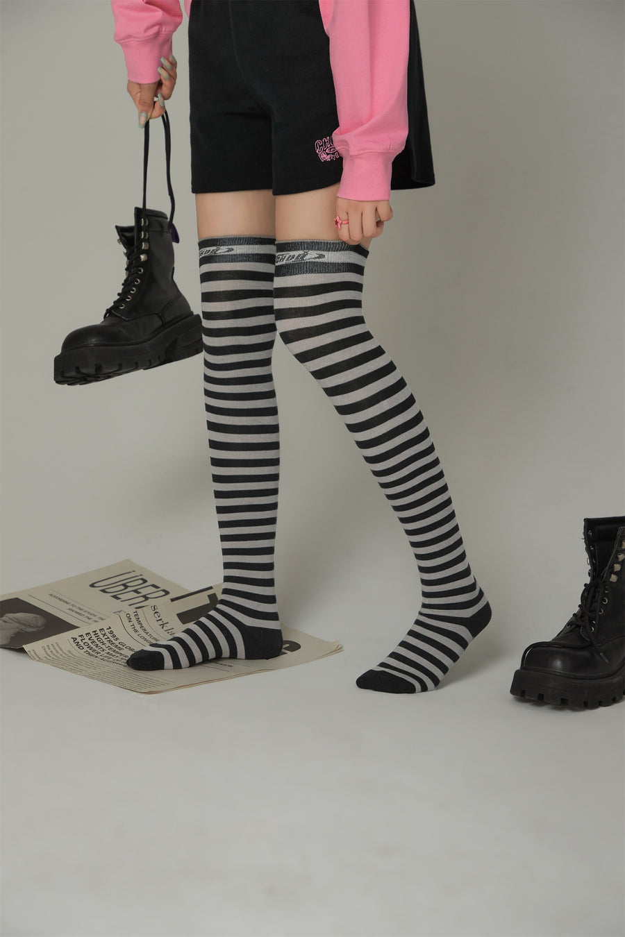 CHUU Striped Over The Knee Socks