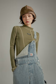 Knee Damaged Denim Overalls