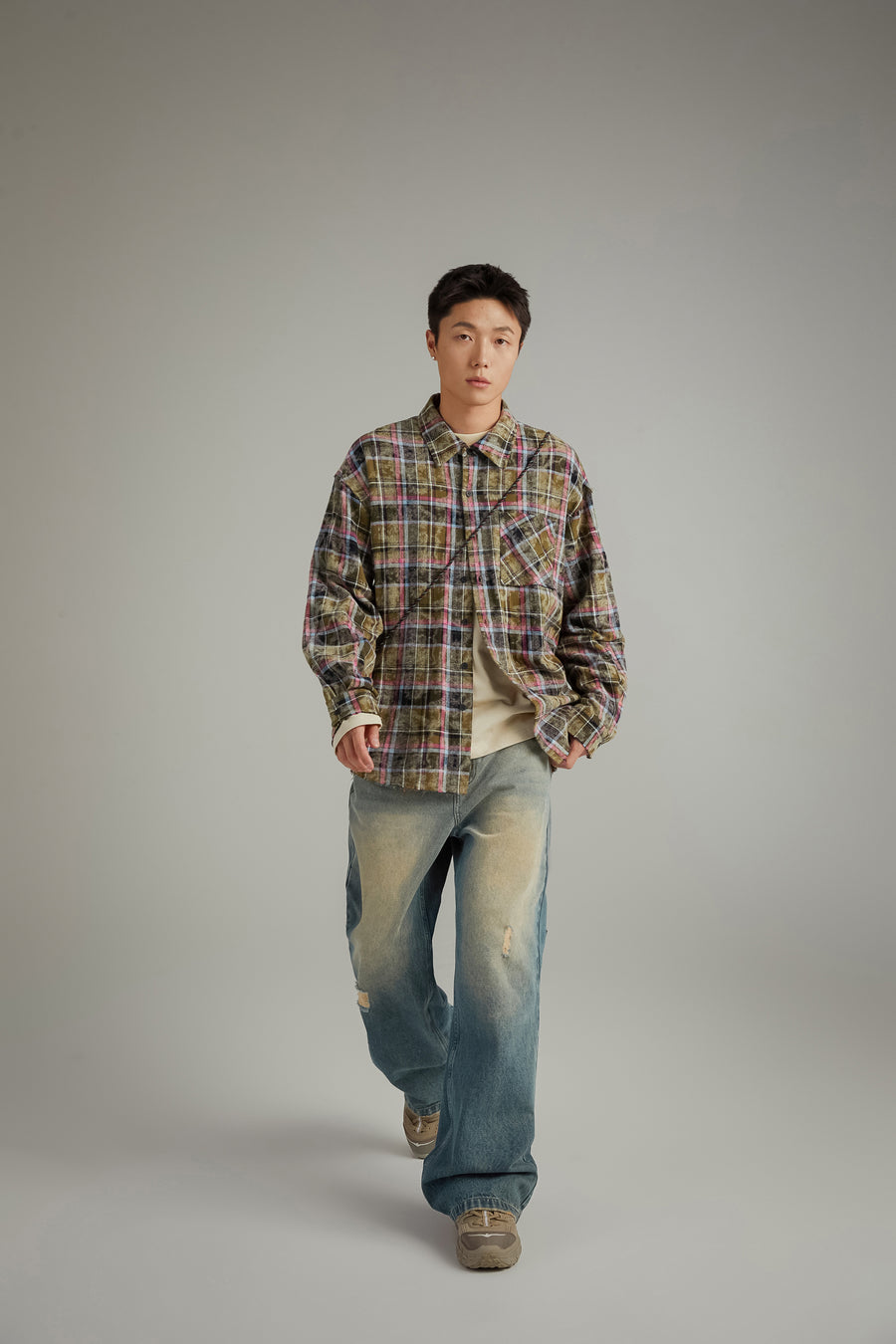 CHUU Vintage Check Long Sleeve Shirt