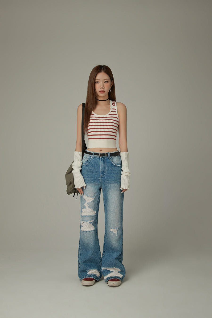 CHUU Striped Crop Sleeveless Top