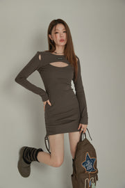 Cut Out Shirring Mini Dress