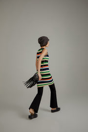 Color Contrast Striped Sleeveless Knit Dress